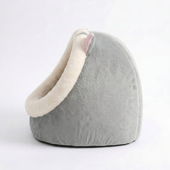 Cozy Cat Cave Bed — Hooded Hideaway with Dangling Pom-Pom Toy