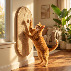 ScratchArch — Wall-Mounted Sisal Cat Scratcher — Natural Rope Scratch Pad with Interactive Toy Ball