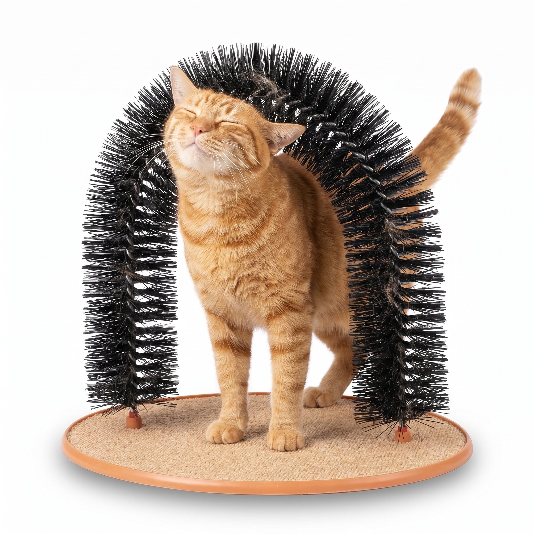 GroomArch — Self-Grooming Cat Arch Brush — Interactive Bristle Massage & Scratching Station with Sisal Base