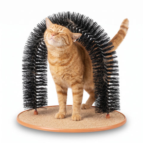 GroomArch — Self-Grooming Cat Arch Brush — Interactive Bristle Massage & Scratching Station with Sisal Base