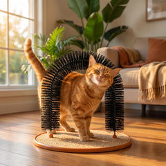 GroomArch — Self-Grooming Cat Arch Brush — Interactive Bristle Massage & Scratching Station with Sisal Base