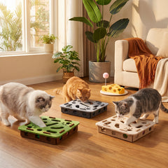 HuntMaze - Interactive Cat Puzzle Toy — Multi-Hole Chase & Capture Felt Activity Board for Indoor Cats